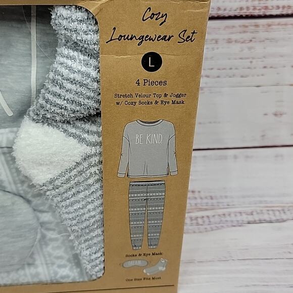 Rae Dunn Grey Be Kind Sleep Pajama Gift 4 Piece Loungewear PJ Set Size Medium - Picture 6 of 10
